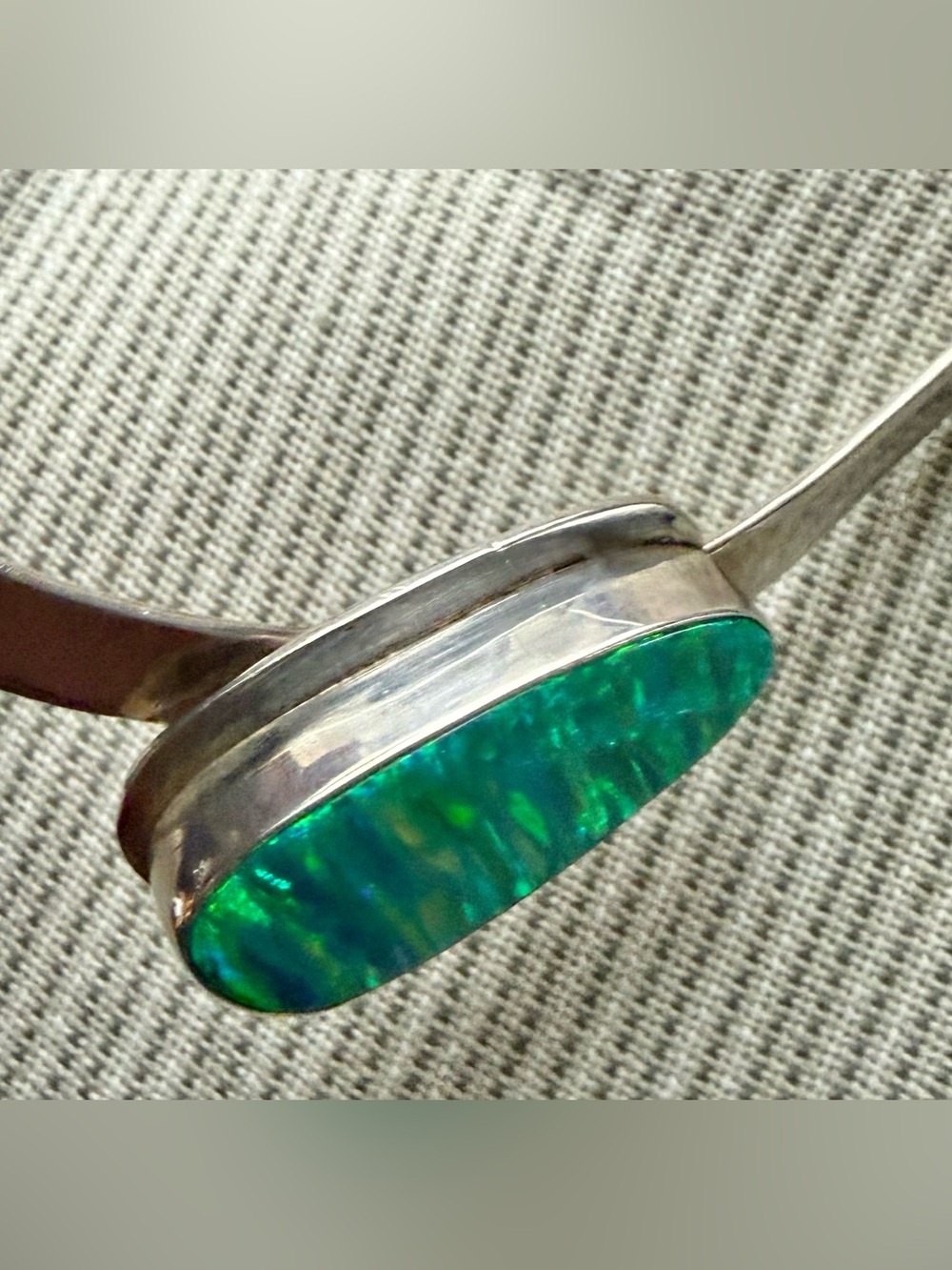 Taxco Mexico Sterling Silver Choker Necklace w/Green Opal Center 16 in vintage - Picture 7 of 17